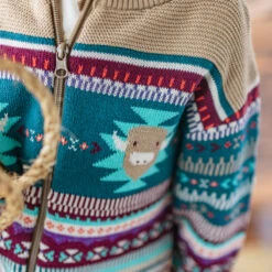 Veste Beige En Tricot Avec Motifs, Enfant -Souris Mini Boutique 10 rodeo