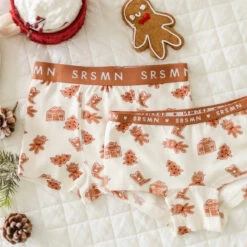 Boxer Crème à Motifs Pain D’épices, Enfant -Souris Mini Boutique 11 automne