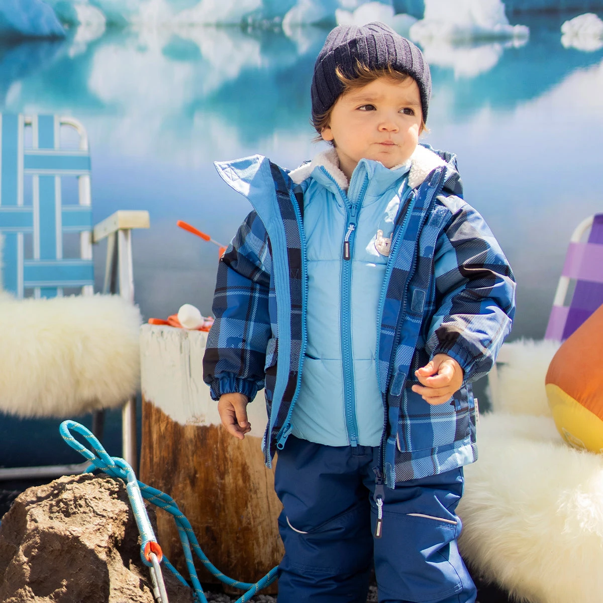 Habit De Neige 3 En 1 Bleu Avec Carreaux, Bébé 2 Habit De Neige 3 En 1 Bleu Avec Carreaux, Bébé – Image 2
