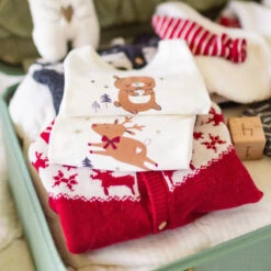 Cardigan Rouge En Tricot Avec Motifs Jacquard, Naissance 16 Cardigan Rouge En Tricot Avec Motifs Jacquard, Naissance -Souris Mini Boutique 13 layette