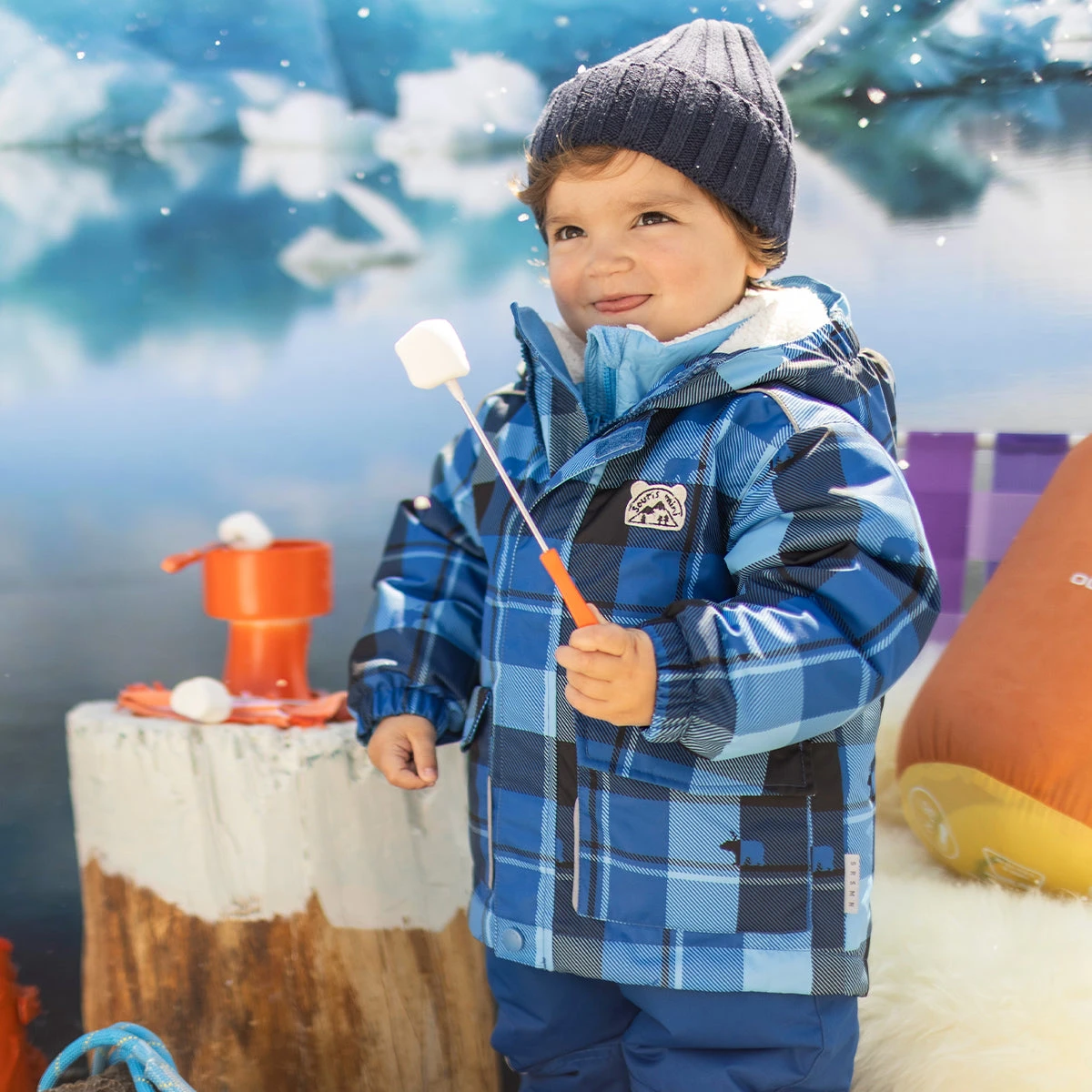 Habit De Neige 3 En 1 Bleu Avec Carreaux, Bébé 3 Habit De Neige 3 En 1 Bleu Avec Carreaux, Bébé – Image 3