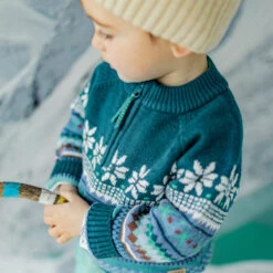 Chandail Bleu Sarcelle En Tricot Avec Motifs, Bébé -Souris Mini Boutique 15 yeti