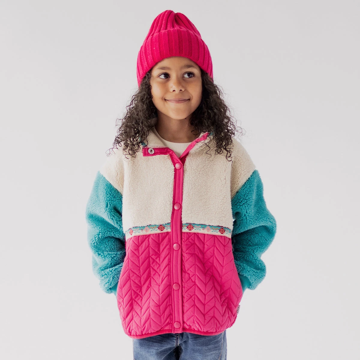 Veste Rose Et Turquoise En Peluche, Enfant 2 Veste Rose Et Turquoise En Peluche, Enfant – Image 2