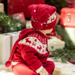 Cardigan Rouge En Tricot Avec Motifs Jacquard, Naissance 12 Cardigan Rouge En Tricot Avec Motifs Jacquard, Naissance -Souris Mini Boutique 17 layette