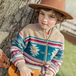 Veste Beige En Tricot Avec Motifs, Enfant -Souris Mini Boutique 1 rodeo