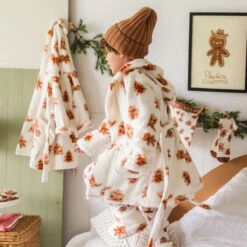 Pantoufles Crème à Motifs Pain D’épices, Enfant -Souris Mini Boutique 23 automne 2