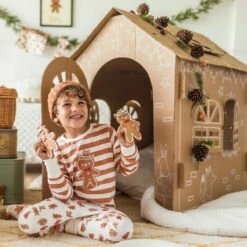 Pyjama Deux Pièces Crème à Rayures Et Motifs Pain D’épices, Enfant -Souris Mini Boutique 25 automne