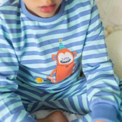 Pyjama Deux Pièces Bleu à Rayures, Enfant 12 Pyjama Deux Pièces Bleu à Rayures, Enfant -Souris Mini Boutique 2 pyj