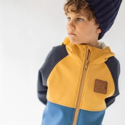 Manteau Bleu Et Jaune En Coquille Souple, Enfant -Souris Mini Boutique 30 manteaux