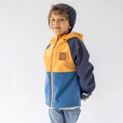 Manteau Bleu Et Jaune En Coquille Souple, Enfant -Souris Mini Boutique 31 manteaux