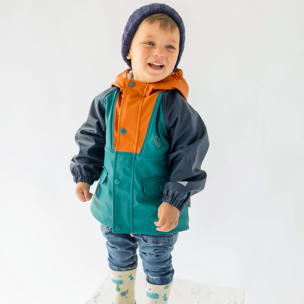 Manteau Imperméable Bleu, Turquoise Et Orange, Bébé 2 Manteau Imperméable Bleu, Turquoise Et Orange, Bébé – Image 2