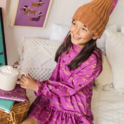 Robe De Nuit Mauve à Motifs De Chiens, Enfant -Souris Mini Boutique 37 automne