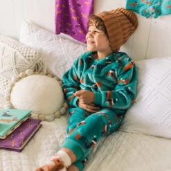 Pyjama Une Pièce En Peluche Turquoise à Motifs De Chiens, Enfant -Souris Mini Boutique 39 automne
