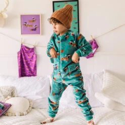 Pyjama Une Pièce En Peluche Turquoise à Motifs De Chiens, Enfant -Souris Mini Boutique 40 automne