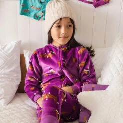 Pyjama Une Pièce En Peluche Mauve à Motifs De Chiens, Enfant -Souris Mini Boutique 45 automne