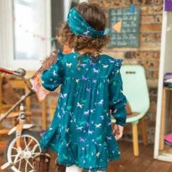 Robe Turquoise à Motifs, Bébé -Souris Mini Boutique 46 rodeo