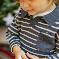 Polo Gris En Tricot Avec Rayures, Bébé -Souris Mini Boutique 47 surprise