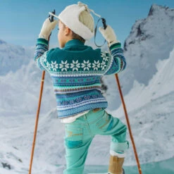 Chandail Sarcelle En Tricot Avec Motifs, Enfant -Souris Mini Boutique 4 yeti