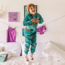 Pyjama Une Pièce En Peluche Turquoise à Motifs De Chiens, Enfant -Souris Mini Boutique 50 automne