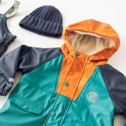Manteau Imperméable Bleu, Turquoise Et Orange, Enfant -Souris Mini Boutique 51 manteaux