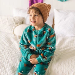 Pyjama Une Pièce En Peluche Turquoise à Motifs De Chiens, Enfant -Souris Mini Boutique 52 automne