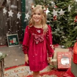 Robe Rouge En Velours Scintillant, Enfant -Souris Mini Boutique 62 collection