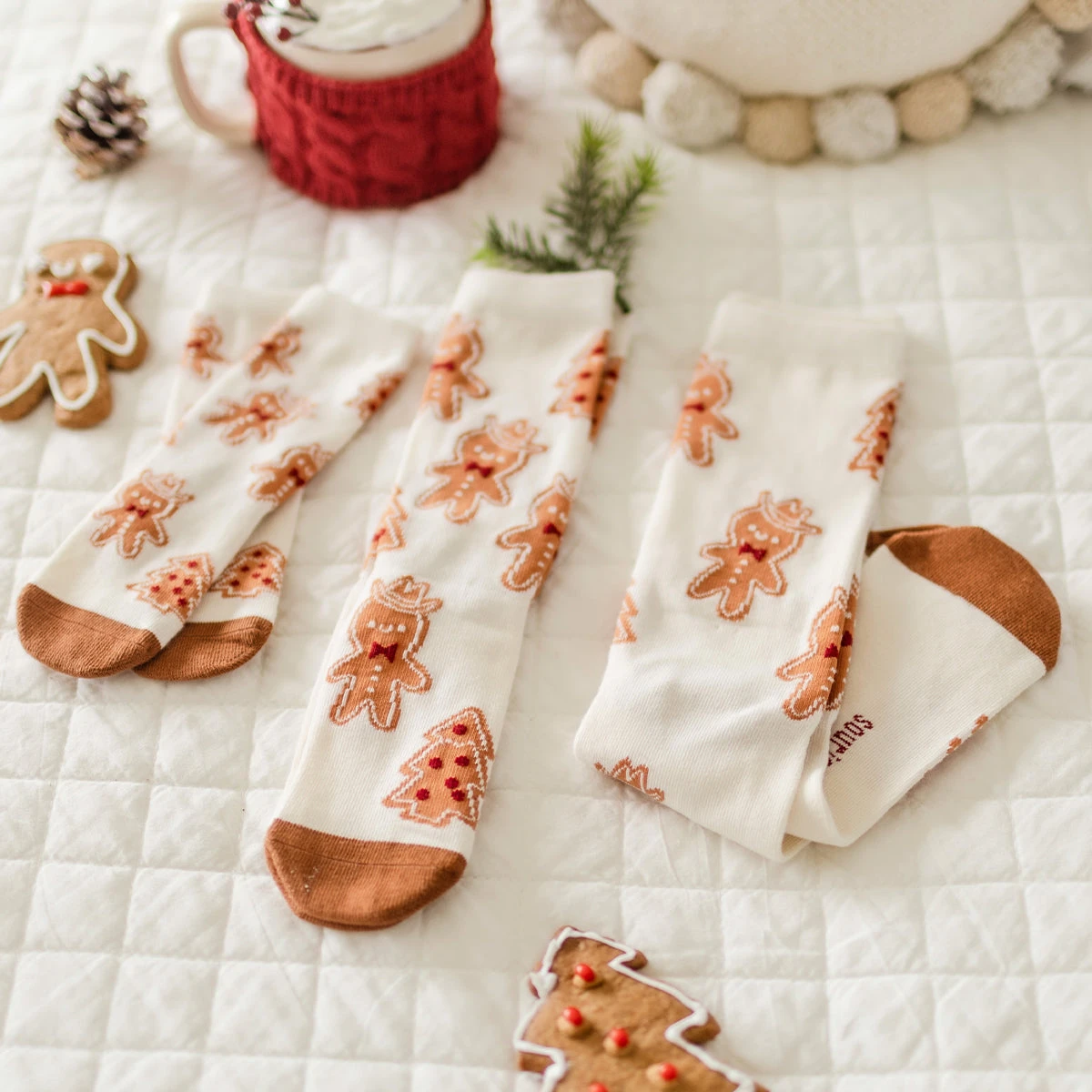 Chaussettes Crème à Motifs Pain D’épices, Adulte 2 Chaussettes Crème à Motifs Pain D’épices, Adulte – Image 2