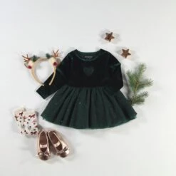 Robe Verte En Velours Et Paillettes, Bébé 11 Robe Verte En Velours Et Paillettes, Bébé -Souris Mini Boutique Bebe1 5