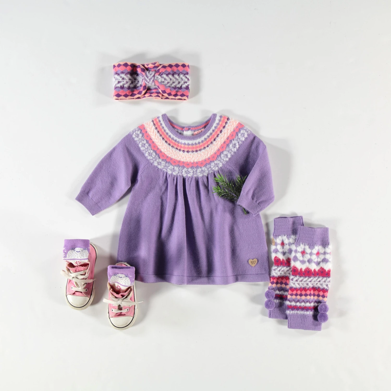 Robe Mauve En Tricot Avec Motifs, Bébé 5 Robe Mauve En Tricot Avec Motifs, Bébé – Image 5
