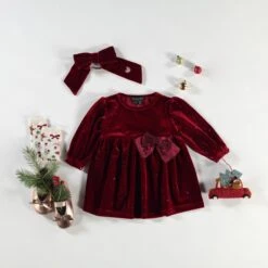 Robe Rouge En Velours Scintillant, Bébé -Souris Mini Boutique Bebe3 2