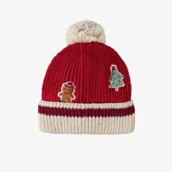 Tuque Rouge En Tricot Avec Motifs Des Fêtes, Bébé -Souris Mini Boutique Dos Tuque rouge en tricot avec motifs des Fetes bebe jpeg