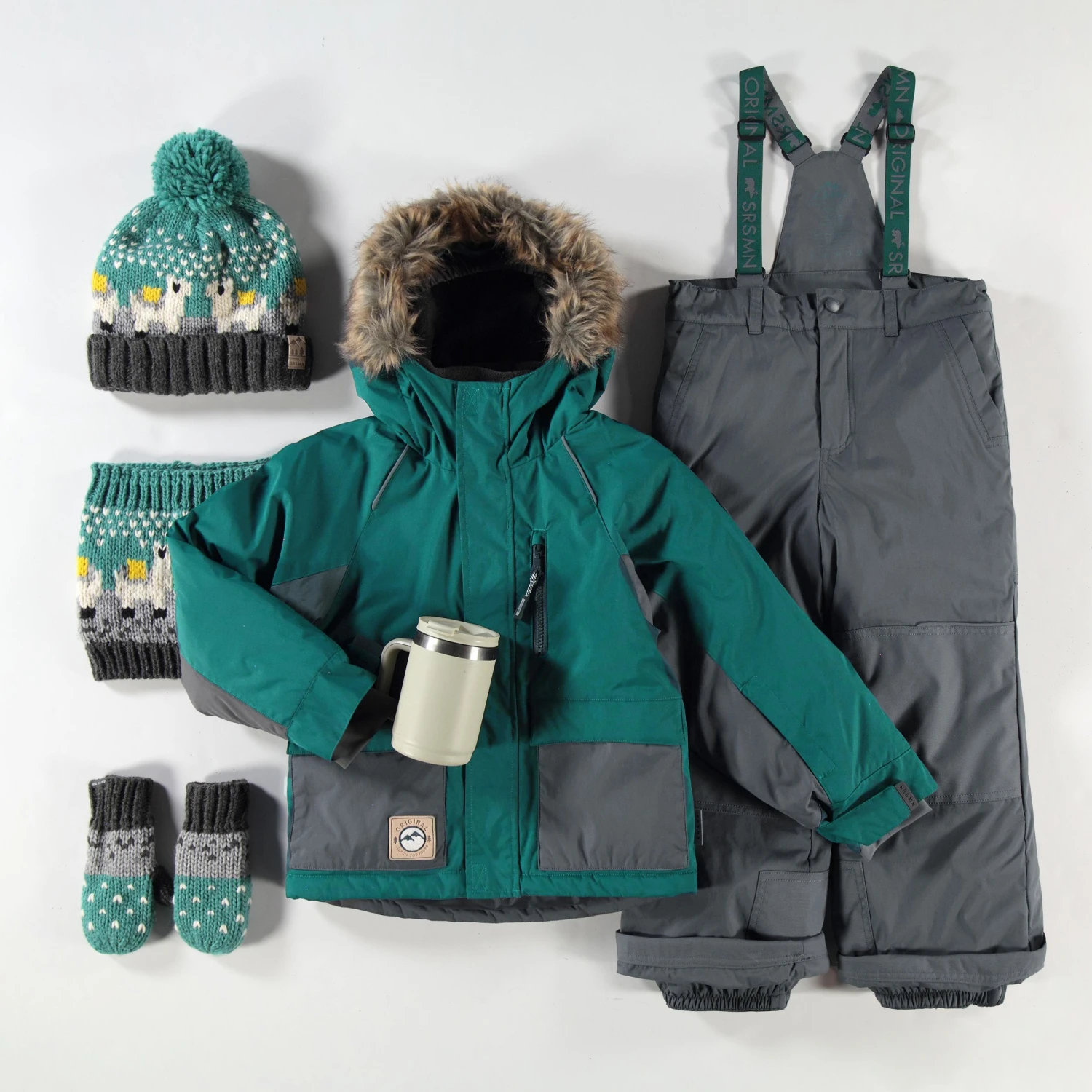 Tuque Turquoise Et Gris En Tricot Avec Lamas, Enfant 2 Tuque Turquoise Et Gris En Tricot Avec Lamas, Enfant – Image 2