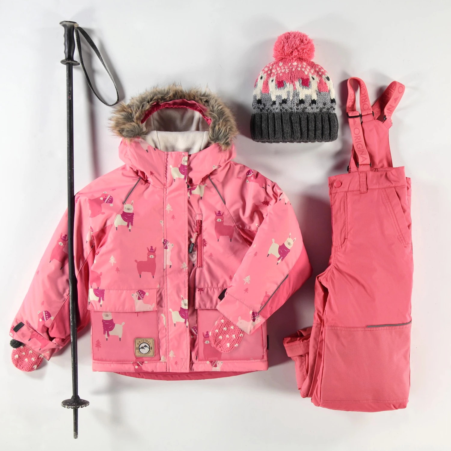 Mitaines Rose Et Gris En Tricot, Enfant 2 Mitaines Rose Et Gris En Tricot, Enfant – Image 2