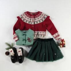 Cardigan Rouge En Tricot Avec Motifs Jacquard, Enfant -Souris Mini Boutique Enfant2 5 1