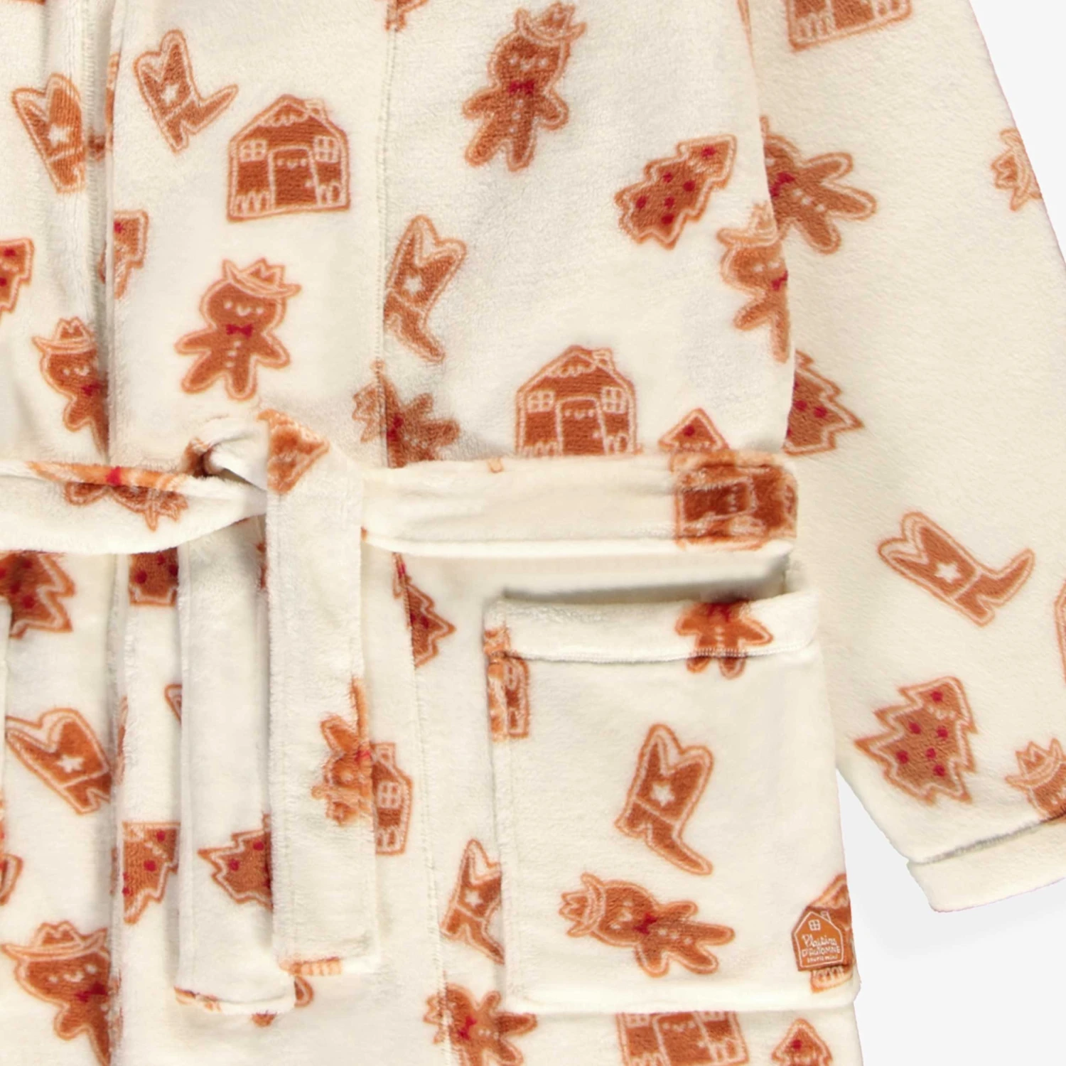 Robe De Chambre Crème En Peluche à Motifs Pain D’épices, Adulte 3 Robe De Chambre Crème En Peluche à Motifs Pain D’épices, Adulte – Image 3