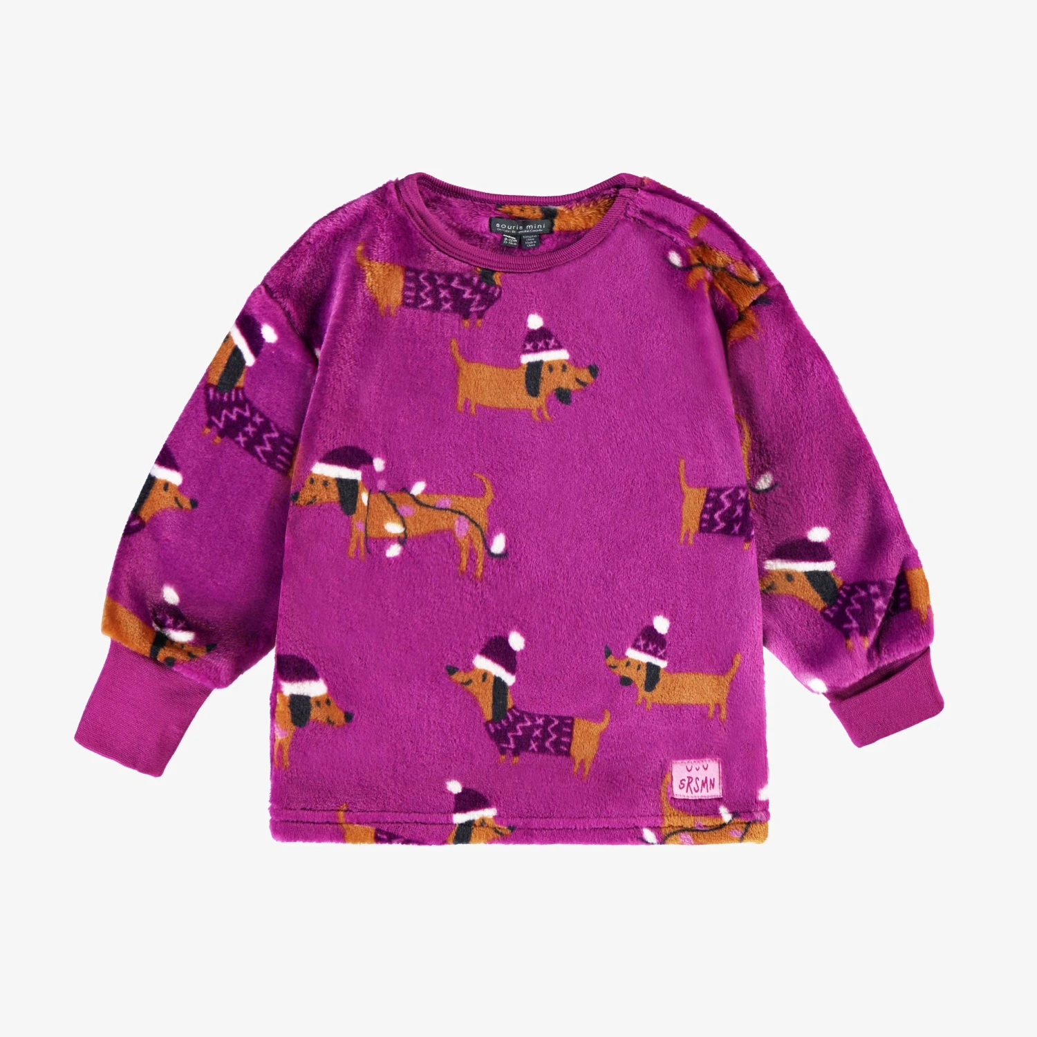 Pyjama Deux Pièces En Peluche Mauve à Motifs De Chiens, Bébé 2 Pyjama Deux Pièces En Peluche Mauve à Motifs De Chiens, Bébé – Image 2