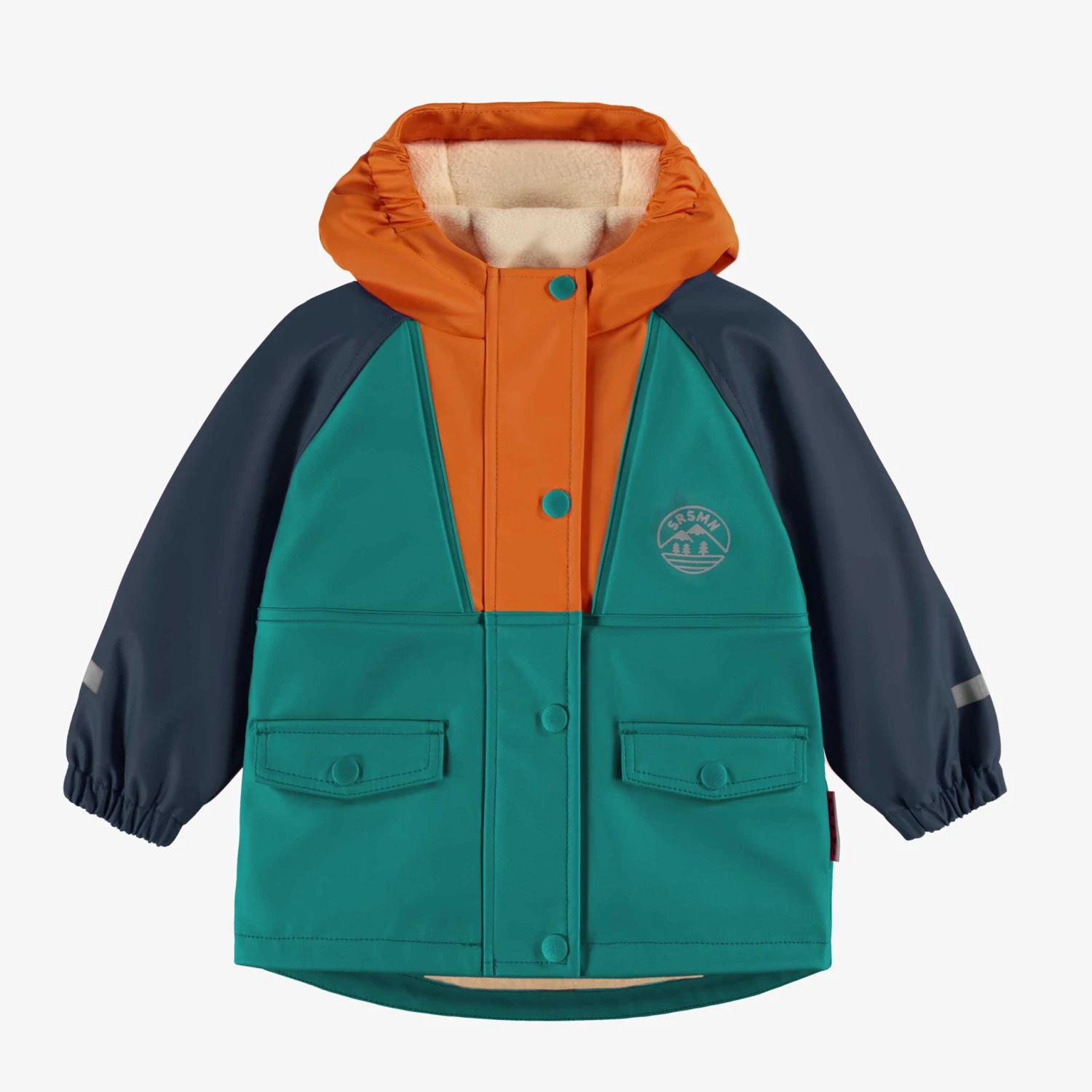 Manteau Imperméable Bleu, Turquoise Et Orange, Bébé 1 Manteau Imperméable Bleu, Turquoise Et Orange, Bébé