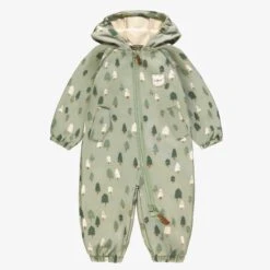 Manteau Une Pièce Vert En Coquille Souple Avec Motifs De Sapins, Bébé