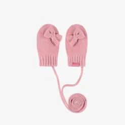 Mitaines Roses En Tricot Avec Boucles, Bébé