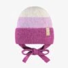Tuque Crème Et Mauve En Tricot Avec Rayures, Bébé