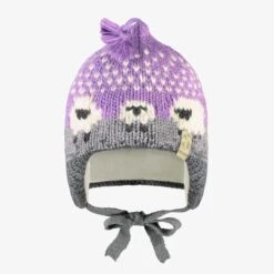 Tuque Mauve En Tricot Avec Moutons, Bébé
