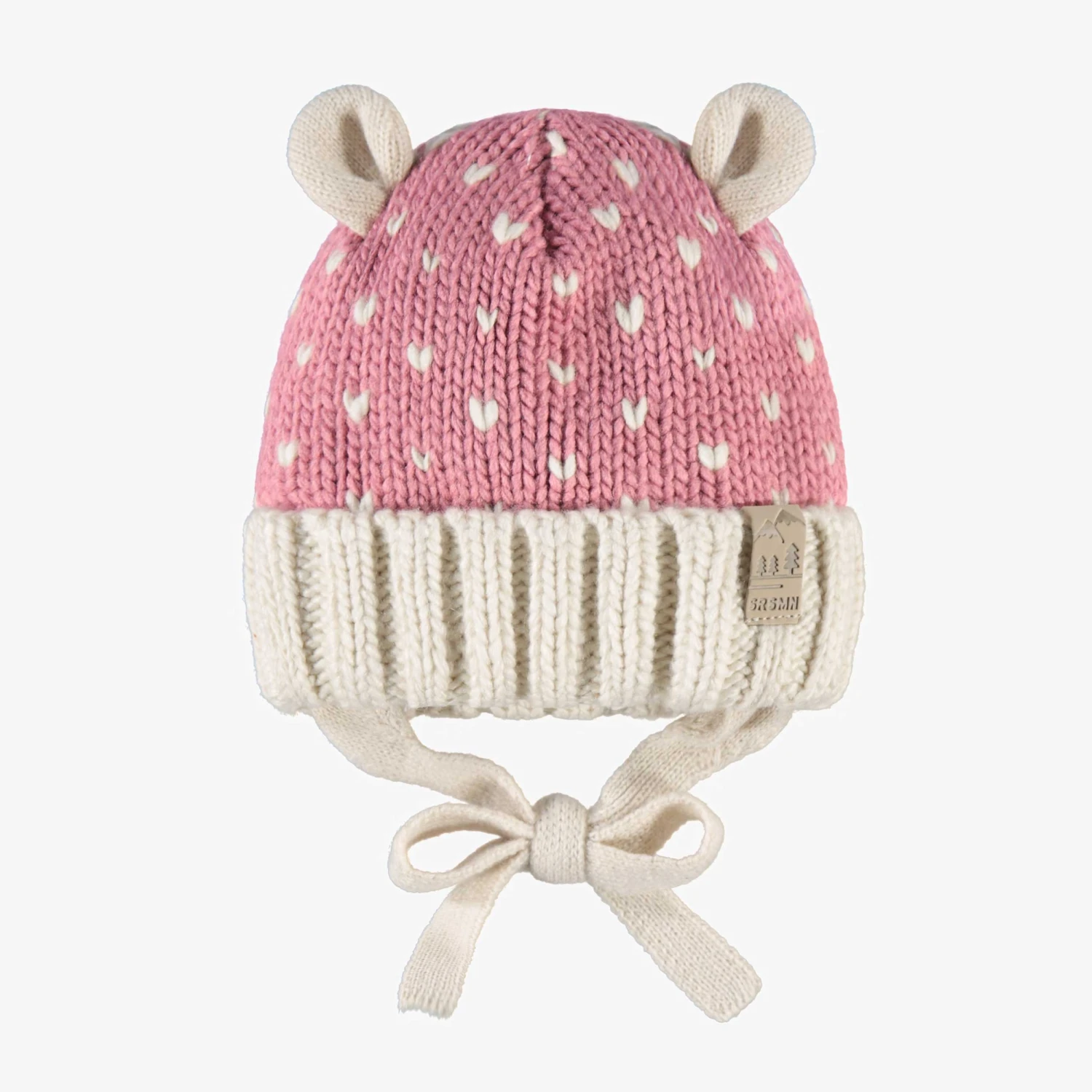 Tuque Rose Et Crème En Tricot Avec Cœurs, Bébé 1 Tuque Rose Et Crème En Tricot Avec Cœurs, Bébé