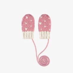 Mitaines Rose Et Crème En Tricot Avec Cœurs, Bébé