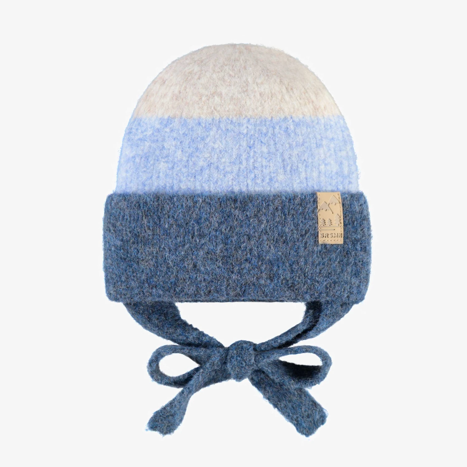 Tuque Crème Et Bleu En Tricot Avec Rayures, Bébé 1 Tuque Crème Et Bleu En Tricot Avec Rayures, Bébé