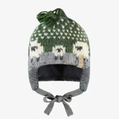 Tuque Verte En Tricot Avec Moutons, Bébé
