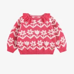 Chandail En Tricot Rose à Motif Floral, Bébé