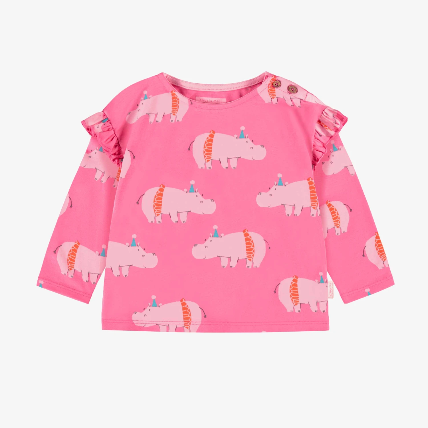 T-shirt Rose à Motifs D’hippopotames, Bébé 1 T-shirt Rose à Motifs D’hippopotames, Bébé