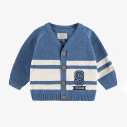 Cardigan Bleu En Tricot Avec Rayures, Bébé