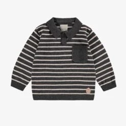 Polo Gris En Tricot Avec Rayures, Bébé