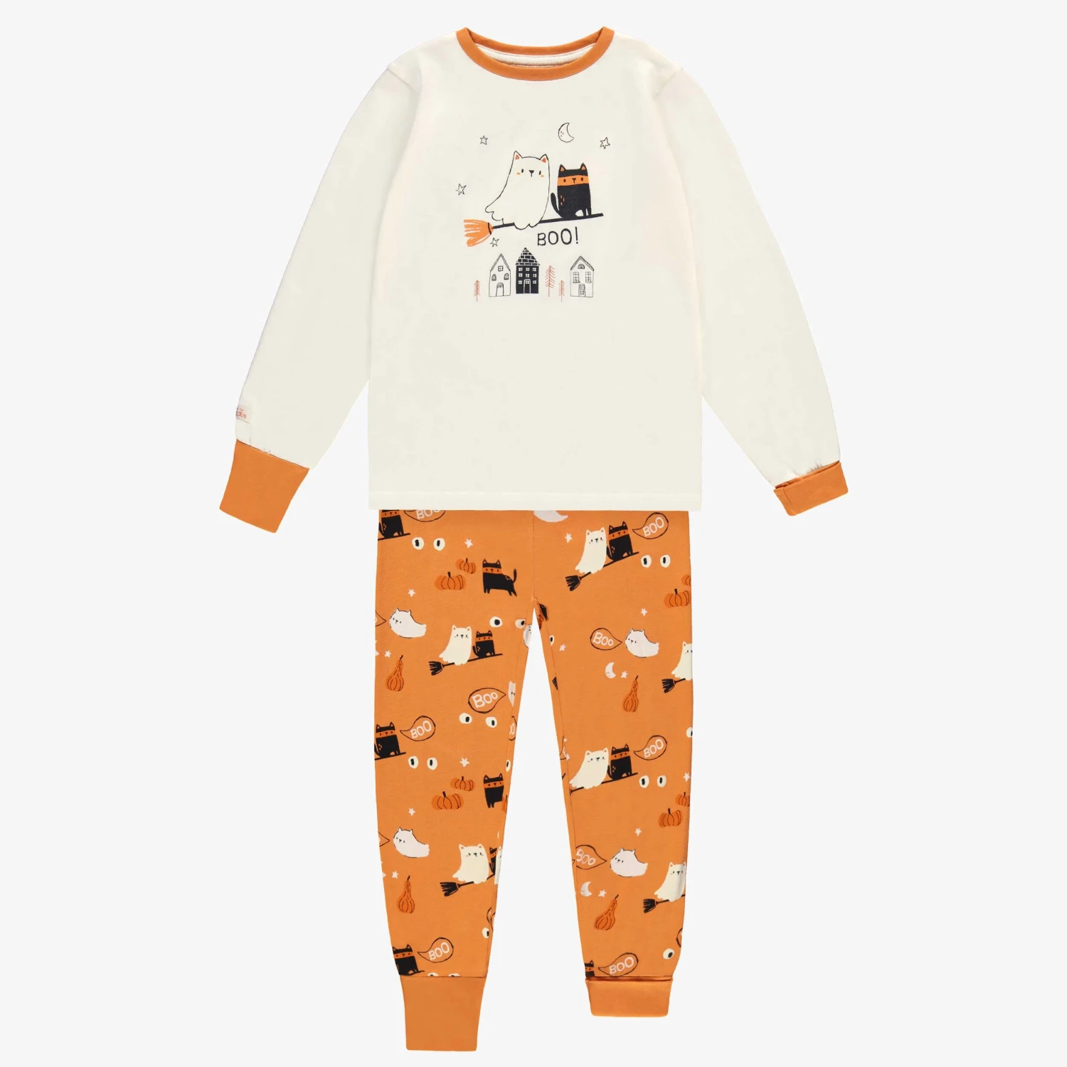 Pyjama Deux Pièces Crème Et Orange à Motifs D’Halloween, Enfant 1 Pyjama Deux Pièces Crème Et Orange à Motifs D’Halloween, Enfant